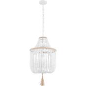 Lampe de plafond à boules en bois - Lampe suspendue de style boho Bali - Lawan Blanc - Corde, Métal, Bois - Blanc