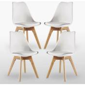 Life Interiors - Lot de 1/2/4 Lorenzo Retro Dining Chair - Rembourrage en similicuir, corps en plastique et pieds en bois massif - Blanc - Lot de 4