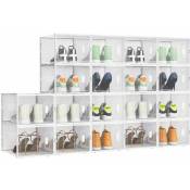Lot de 18 Boîtes à chaussures Rangement chaussures pliable pour pointure jusqu’à 46, Transparent et blanc 35.5x25x18.5cm