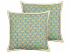 Lot de 2 coussins décoratifs avec motif floral 45 x 45 cm bleu et jaune wakegi 348497