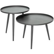 Lot de 2 tables basses gigognes rondes en aluminium grises Antiparos Jardiline