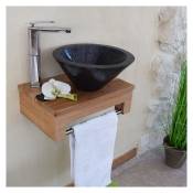 Meuble sous-vasque suspendu en teck pour lave-mains, Lazzia - Naturel
