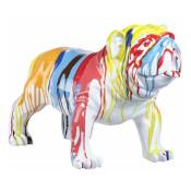 Meubletmoi - Statue chien avec coulures peintures multicolores H38 cm - bulldog 03