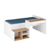 Pack Lit combiné avec bureau et matelas blanc et bois 90x190 cm