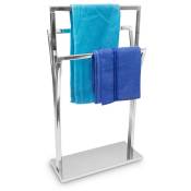 Porte-serviettes sur pied en optique inox 3 barres HxlxP : 86 x 50 x 20 cm design style moderne, argenté - Relaxdays