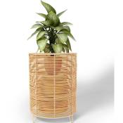 Privatefloor - Pot de Sol Rond - Style Boho - 28 cm - Laers Naturel - Métal, Rotin - Naturel
