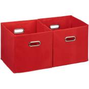 Relaxdays Lot de 2 boîtes de rangement, sans couvercle, avec poignée, pliable, panier en tissu carré, 30 cm, rouge