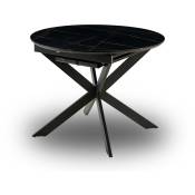 Soka - Table à manger ronde extensible effet marbre noir