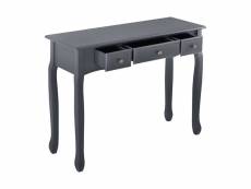 Table console d entrée de salon avec 3 tiroirs mdf pieds en pin 100cm gris foncé helloshop26 03_0004178