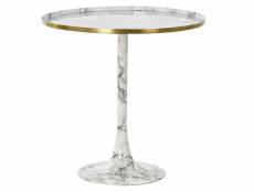 Table d'appoint ronde en imitation marbre et aluminium coloris blanc doré - diamètre 51 x hauteur 51 cm