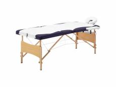 Table de massage pliable 3 zones bois blanc et violet