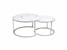 Table gigogne ronde métal chromé et marbre blanc