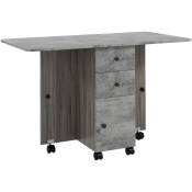 Table pliable de cuisine salle à manger - 2 tiroirs, placard, niche - panneaux aspect bois béton ciré gris - Gris