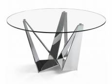 Table ronde design acier chromé et verre trempé gala 150 cm