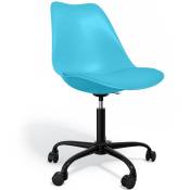 Tulip Style - Chaise de bureau avec roulettes - Chaise de bureau pivotante - Structure noire Tulip Bleu clair - Cuir végétalien, Métal, pp - Bleu