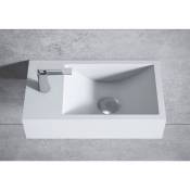 Vasque murale suspendue design en fonte minérale lave-main pour salle de bain - 44x22x10cm - BA18 - Plusieurs options au choix Blanc mat, Sans bonde