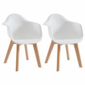 Vente-Unique Lot de 2 chaises enfant avec accoudoirs en polypropylène et hêtre - Blanc - POUPINETTE