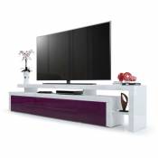 Vladon - tv Lowboard armario mesa de televisión Leon V3 en blanco, diferentes colores - Mûre haute brillance / Blanc haute brillance sans éclairage