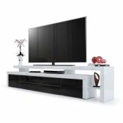 Vladon - tv Lowboard armario mesa de televisión Leon V3 en blanco, diferentes colores - Noir haute brillance / Blanc haute brillance sans éclairage