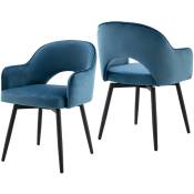 Wahson Office Chairs - Chaise Salle à Manger Moderne avec Accoudoirs Lot de 2 Chaise de Cuisine Rembourés avec Pieds en Métal pour Salon, Velour, Bleu
