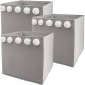 Wellhome - set de 3 boites de rangement pour enfants avec pompons couleur GRI29 x 29 x 29 x 29 cm - 0