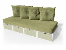 Banquette cube 200 cm + futon + coussins blanc,moka BANQ200S-LBMO