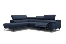 Canapé d'angle gauche 5 places relax électrique tissu bleu foncé