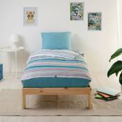 Caradou® Parure de lit enfant 90x190cm avec couette Ritmo Bleu Calin Bleu clair