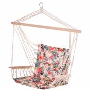 Chaise suspendue hamac de voyage respirant portable dim. 100L x 49l x 106H cm coton macramé polyester rose pâle motif à fleurs - Rose