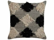 Coussin en coton beige et noir à motif géométrique touffeté 50 x 50 cm bhusawal 328055
