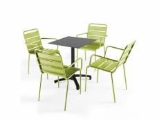 Ensemble table de jardin stratifié ardoise gris et 4 fauteuils vert