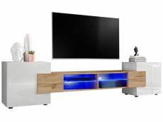 Extreme furniture bridge meuble télé | meuble télé avec 2 étagères en verre & 2 portes | led | design moderne | rangement pratique Bridge