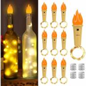 Groofoo - Lot de 10 guirlandes lumineuses led avec flammes en liège - 2 m - 20 led - Pour Boîteille de vin - Pour bricolage,fête,Noël,mariage,blanc