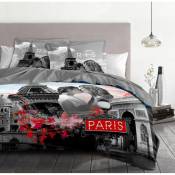 Home Linge Passion - dream in paris Parure de couette 100% coton - Gris - 220x240 cm - Gris