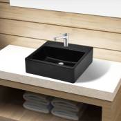 INLIFE Vasque rectangulaire à trou Noir en céramique pour salle de bain