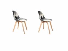 Lot de 2 chaises patchwork noir et blanc | h 85 x p 54 x l 46,50 cm | pieds en bois brut | design scandinave