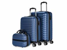Lot de 3 valises (53x63cm) et trousse de toilette abs bleu marine