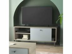 Meuble tv 1 porte 2 niches vert-chêne - tyari - dimensions