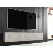 Meuble tv contemporain gris béton avec led 2 portes malorie - 140 cm - gris