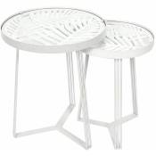 Sova - Tables Gigognes Blanches Motif Feuilles - Blanc