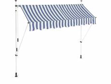 Store banne télescopique de balcon manivelle hauteur réglable résistant uv polyester acier 250 x 120 cm blanc et bleu helloshop26 13_0001620_4