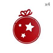 Suspensions de Noël boule étoiles en aluminium rouge D6cm Lot de 4