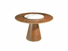 Table à manger ronde en bois de noyer et plateau en porcelaine