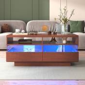 Table basse avec éclairage led à changement de couleur, 2 tiroirs, deux rangement compartiments, effets optiques uniques,110 x 55 x 48.5 cm - Brun