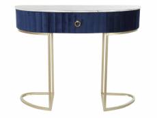 Table console en velours bleu et métal doré - longueur 100 x profondeur 40 x hauteur 76 cm