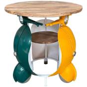 Table haute ronde en bois naturel et métal multicolore