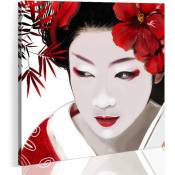 Tableau geisha japonaise - 40 x 40 cm - Noir et Rouge