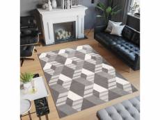 Tapiso laila tapis de salon moderne gris crème géométrique