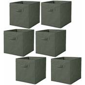 Toilinux - Lot de 6 cubes de rangement pliables en tissus avec poignée - Longueur 30 Largeur 30 Hauteur 30cm - Vert