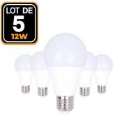 5 ampoules LED E27 A60 12W 220V 3000K blanc chaud Haute